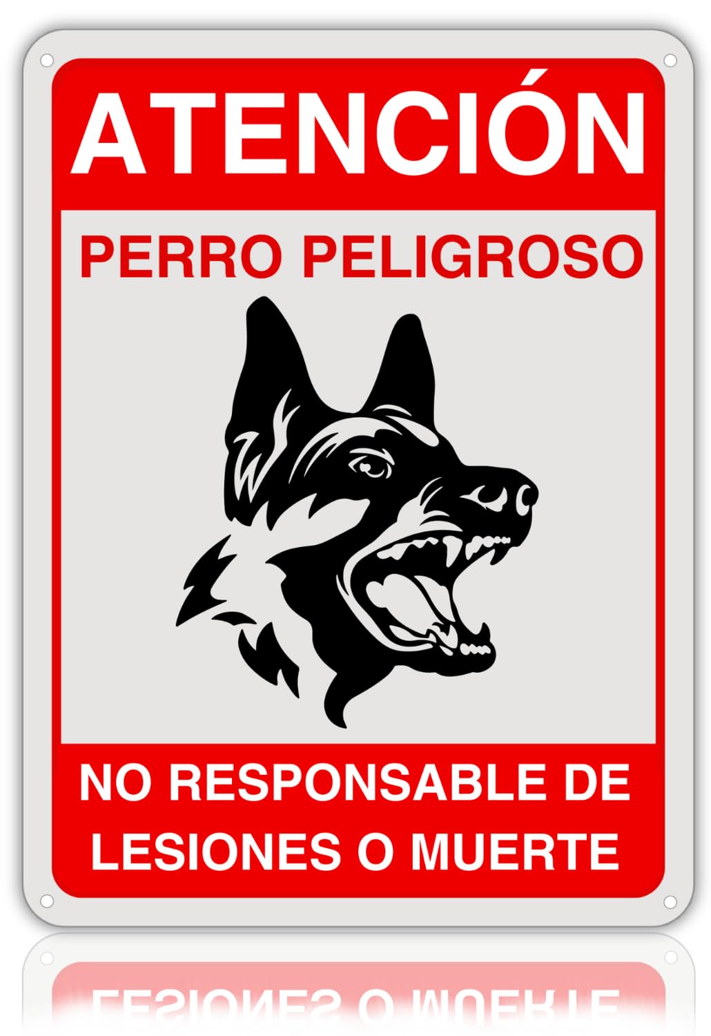 Cartel Perro Peligroso - 21x28 cm - Aluminio Reflectante - Grosor 0.8 mm - Señal Cuidado Perros - Apto Exterior e Interior - Impresión UV - Letrero Cuidado Perro - No Responsable Lesiones