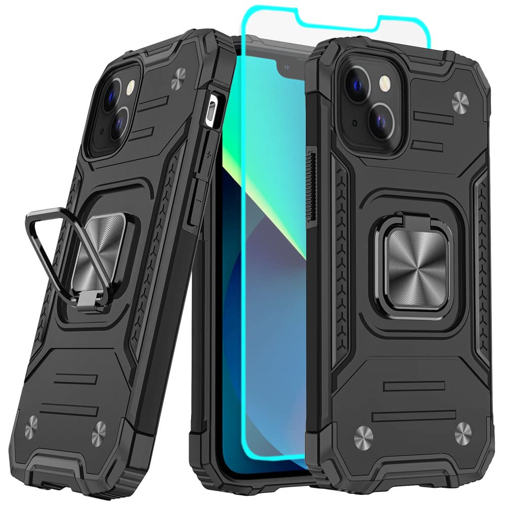 abitku Cover per iPhone 13, Silicone Cover con Anello Rotante Magnetico a 360 Gradi, AntiGraffio Custodia per iPhone 13 6.1 Pollic (Blu