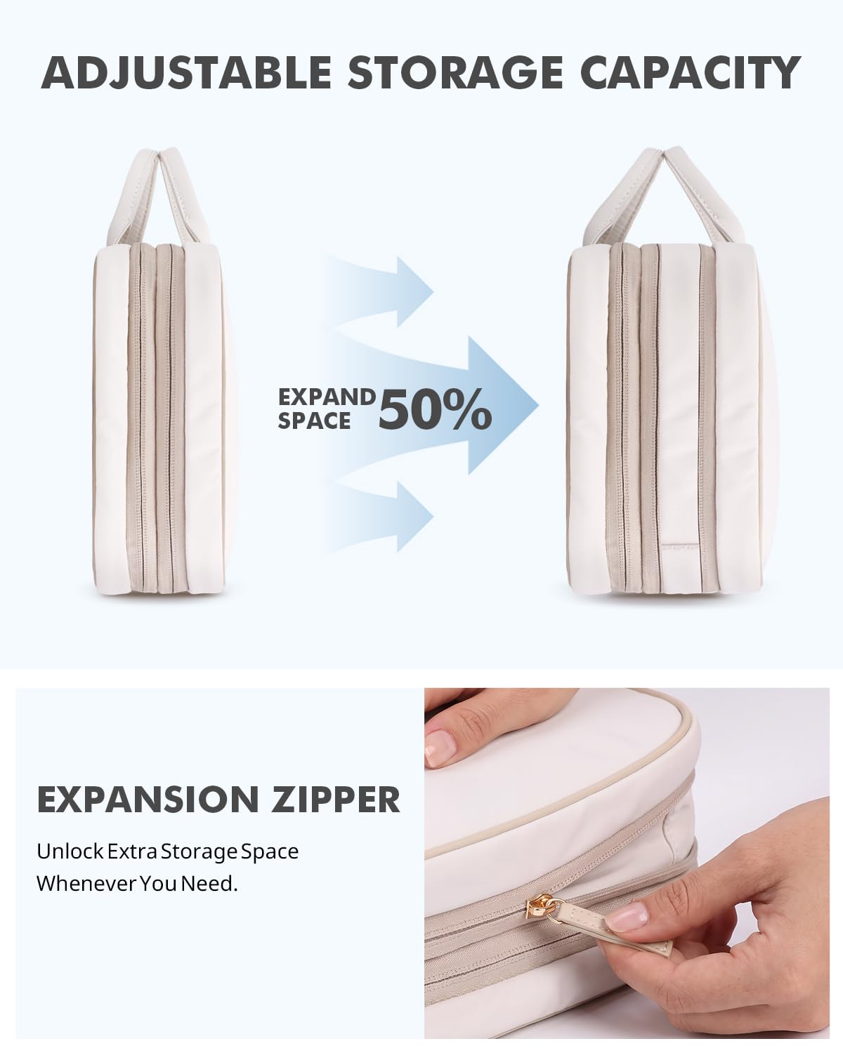 Prite Necessaire da Viaggio Sospendibile Espandibile per Donna e Uomo, L | Borsa Trucchi, Due Taglie, Pieghevole, Mini Pochette Rimovibile per Gioielli, Gancio Metallico, Resistente all’Acqua, TPU