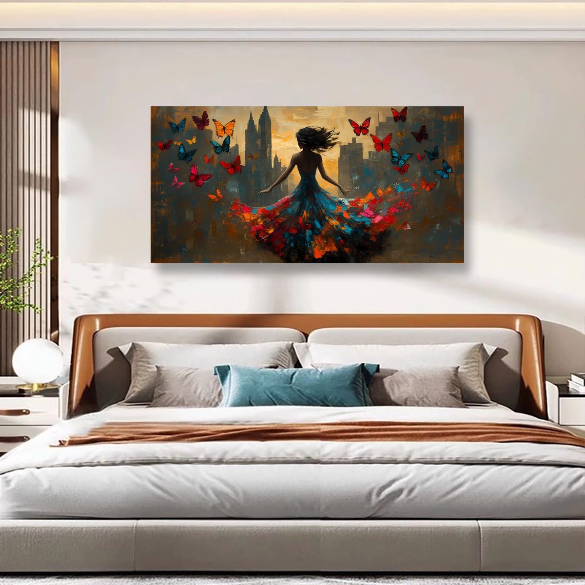 apahavk black pictures canvas wall art for living room office bedroom wall decor,abstract wall art print modern noble butterfly oil painting artwork waterproof ready to hang-20x40inch 40"l x 20"w abstraction black maiden butterfly