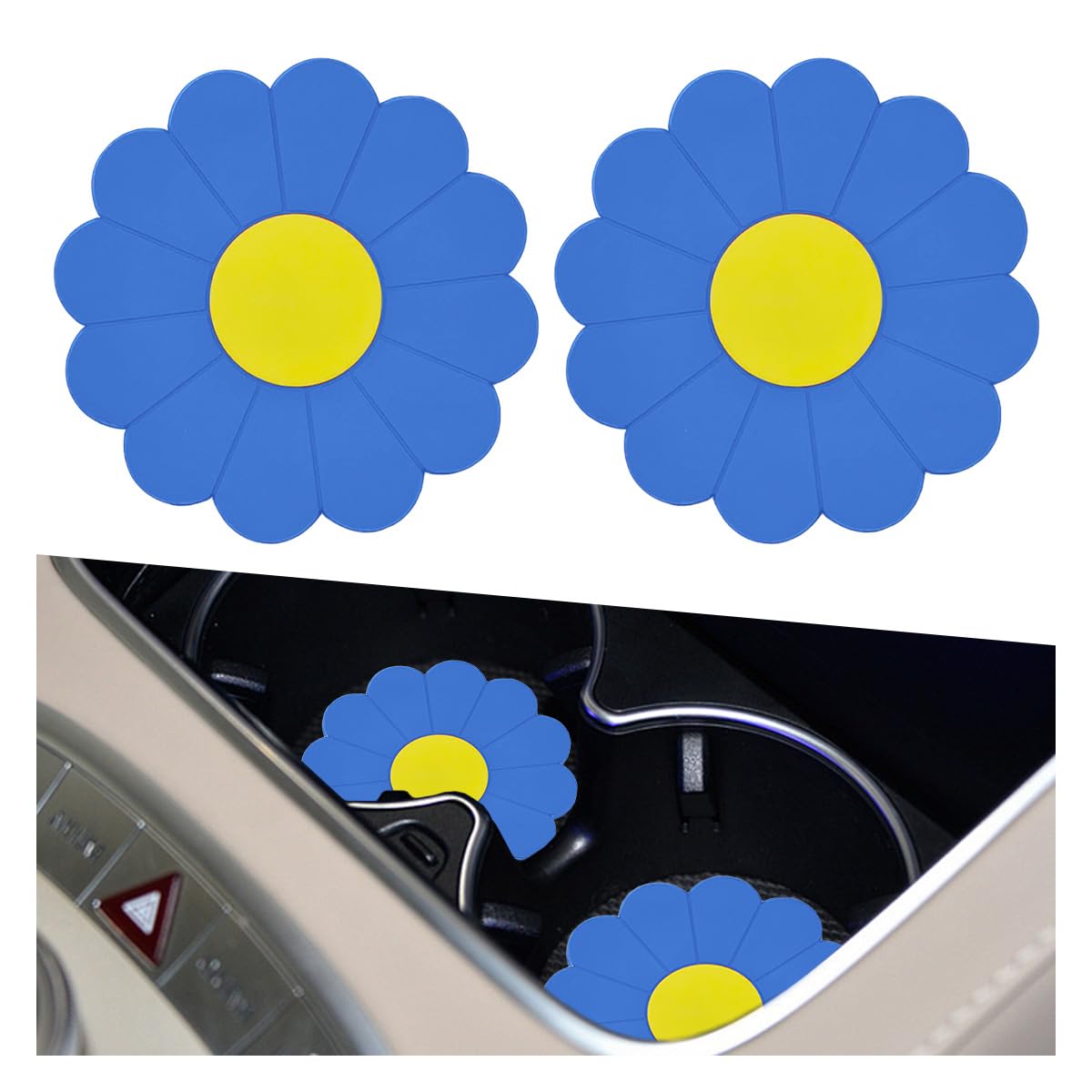 2PCS Car Cup Coaster Flower Shaped Silicone Non-Slip Vehicle Drink Holder Insert Mat Universal 2 75 Inch Waterproof