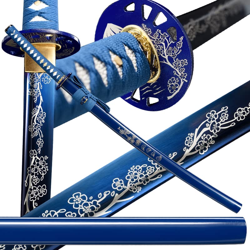 SANJISTU Samurai Sword | Traditional Hand-Forged Katana Swords Authentic Japanese Anime Samurai | High Carbon Steel Katanas Collection Sharp Full Tang (Blue Katana)