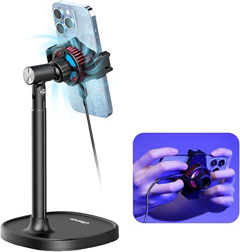 ULANZI SK-06 Soporte para teléfono celular con enfriador de teléfono, solución de transmisión en vivo para teléfono de escritorio con ventilador de