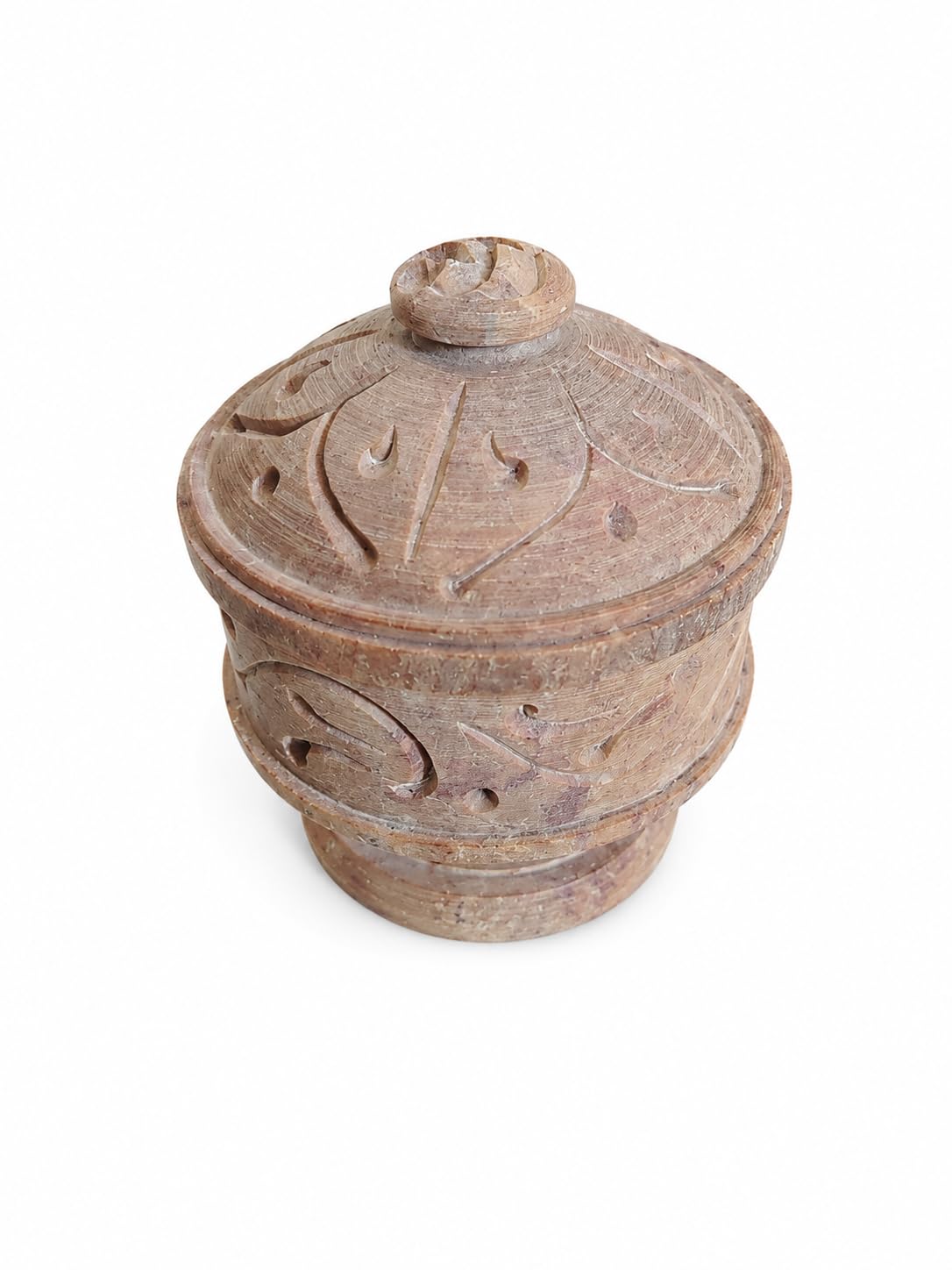 Handcrafted Natural Soapstone Kumkum Box with Lid, 6x4 cm | Pooja Essentials Storage, Traditional Handmade, Floral Carved Design, Fits Sandalwood Paste, Small Decorative Container-image-29