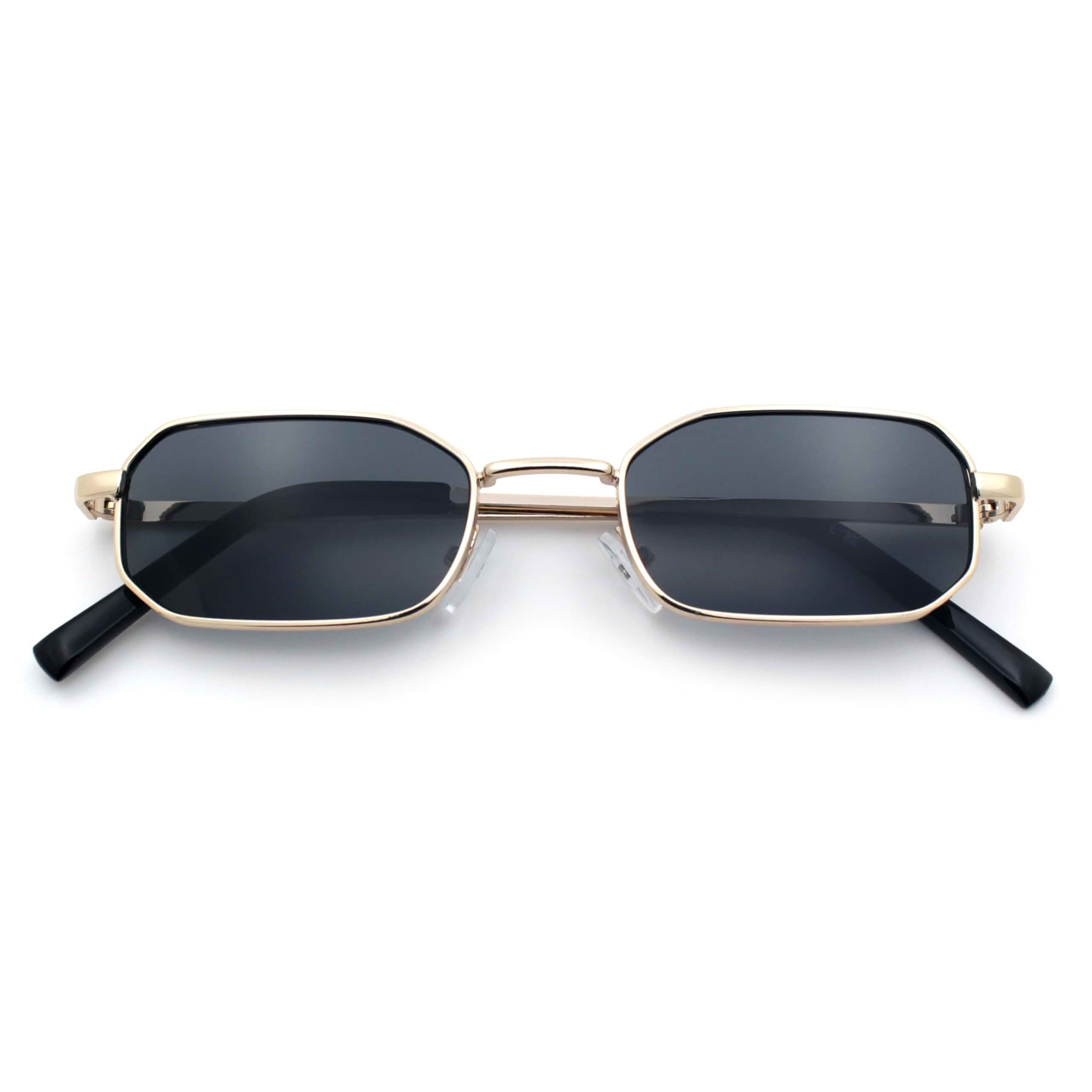 SA106 Mens Narrow Metal Rim Rectangular Hustler Sunglasses | Hipster Vintage Vibe and Fit