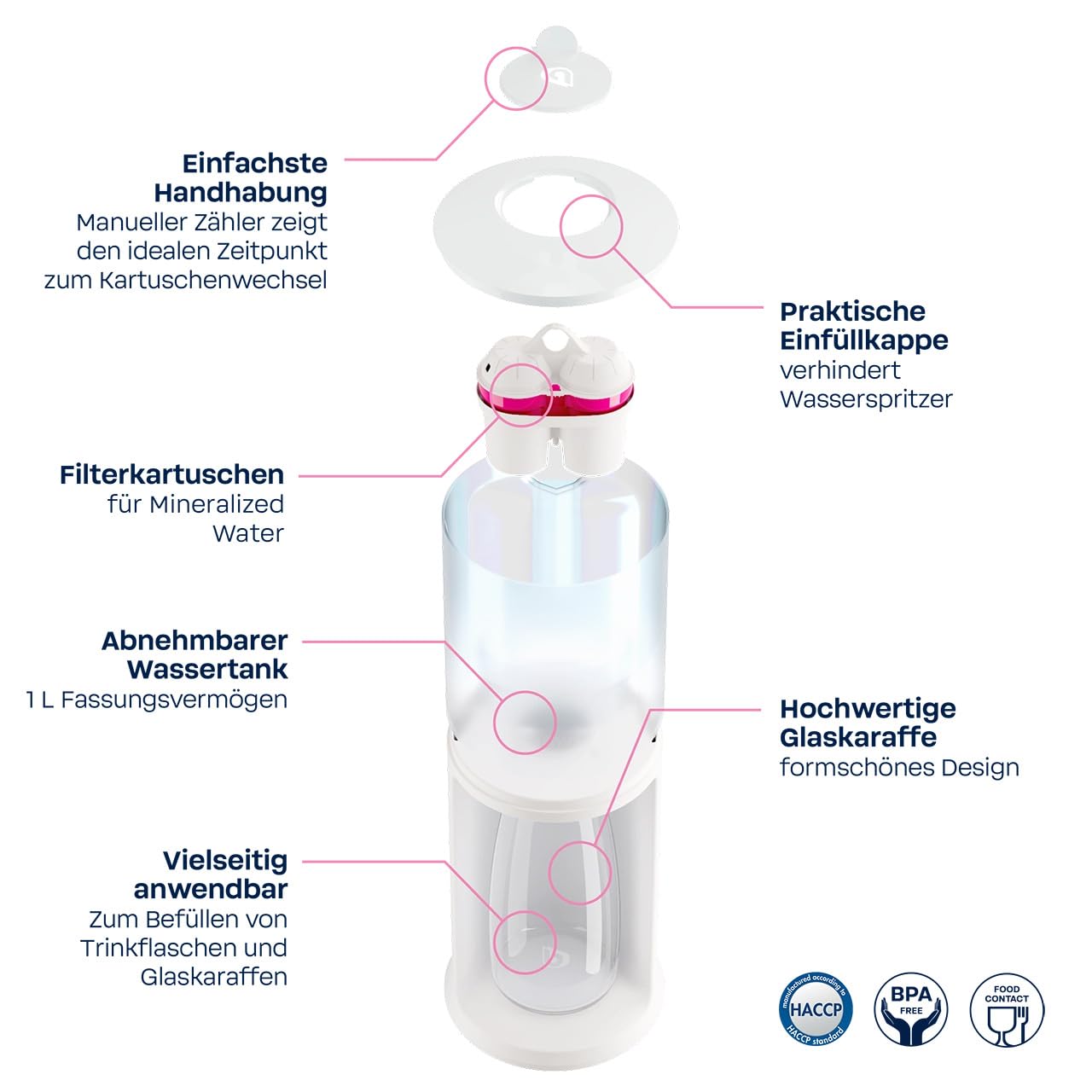 BWT Wasserfilter AQUAlizer Station inkl. 1 Magnesium Filterkartusche | Tischwasserfilter & Glaskaraffe | Trinkwasserfilter | Wasserspender für Leitungswasser (AQUAlizer Station + Magnesium)
