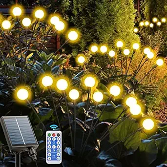 LACCEN Solar Garden Lights,4 Pack 10LED Solar Powered Firefly Lights,USB Charging 8 Lighting Modes with Remote,Waterproof Swaying Pathway Lights,Outdoor Decorations for Garden Yard Patio