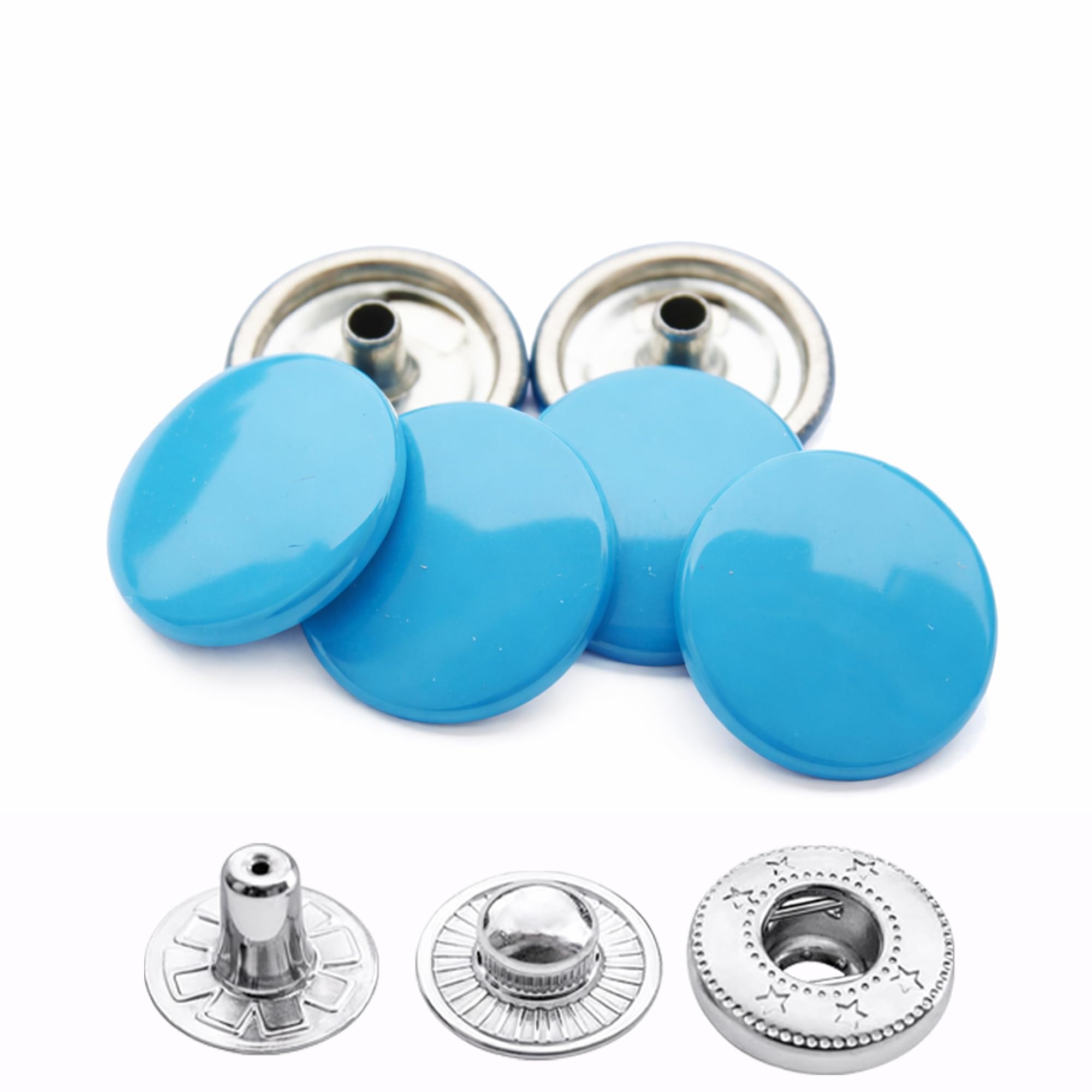 Weddecor 15mm Turquoise Snap Fasteners Large 4 Parts Press Studs No-sew Buttons for Leathercraft, Sewing, Jackets, Shirts, Fabric Repair DIY Projects, 100pcs