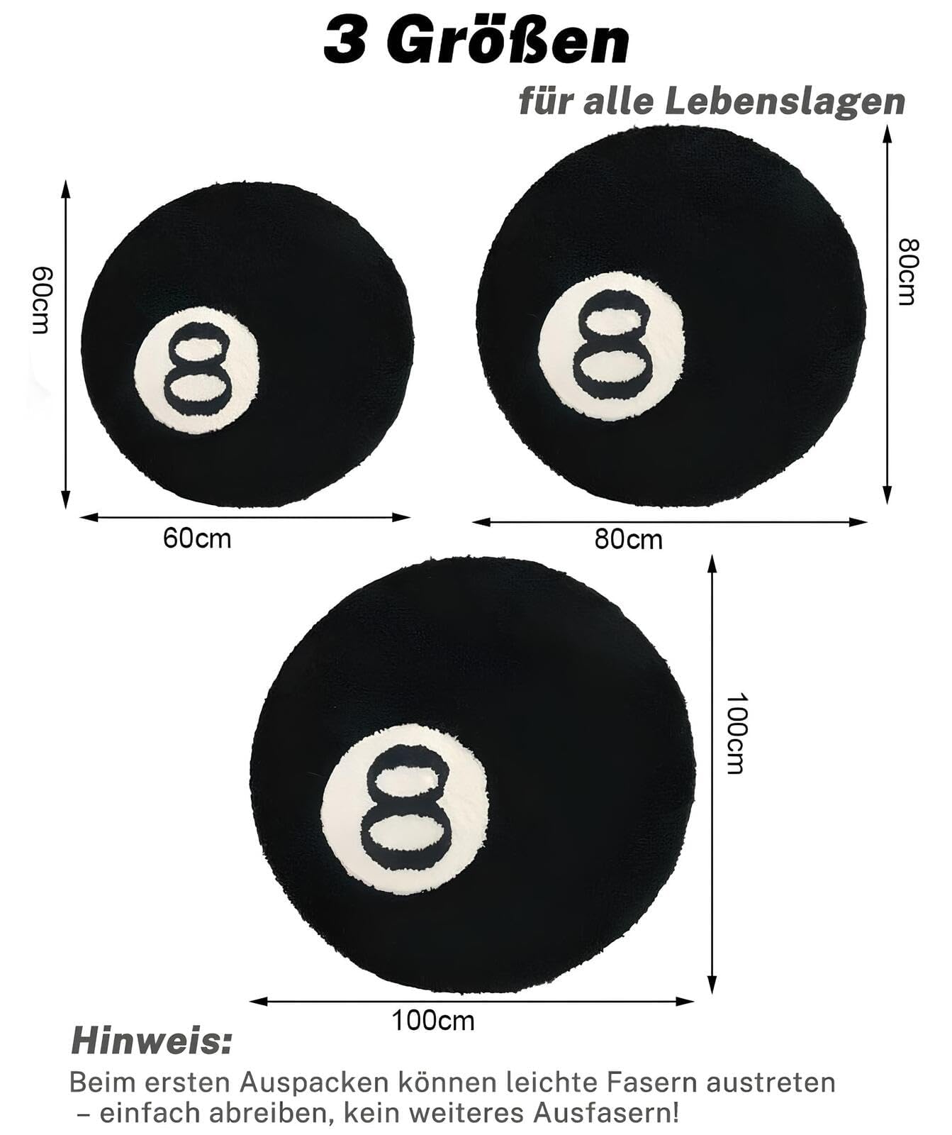 8 Ball Teppich Rund 100cm Cool & Waschbar Billard Kugel Teppich