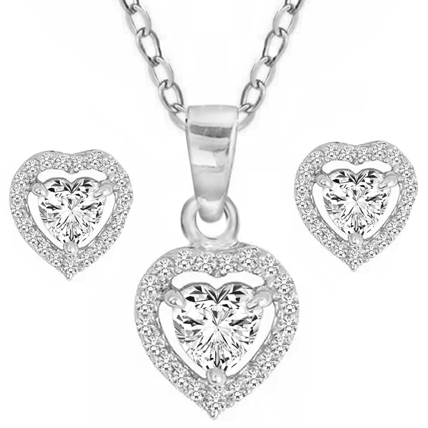 PeoraSilver Plated American Diamond Studded Pendant Chain Necklace & Stud Earrings Set Fashion Stylish Jewellery Gift for Women & Girls (PX8PS21)