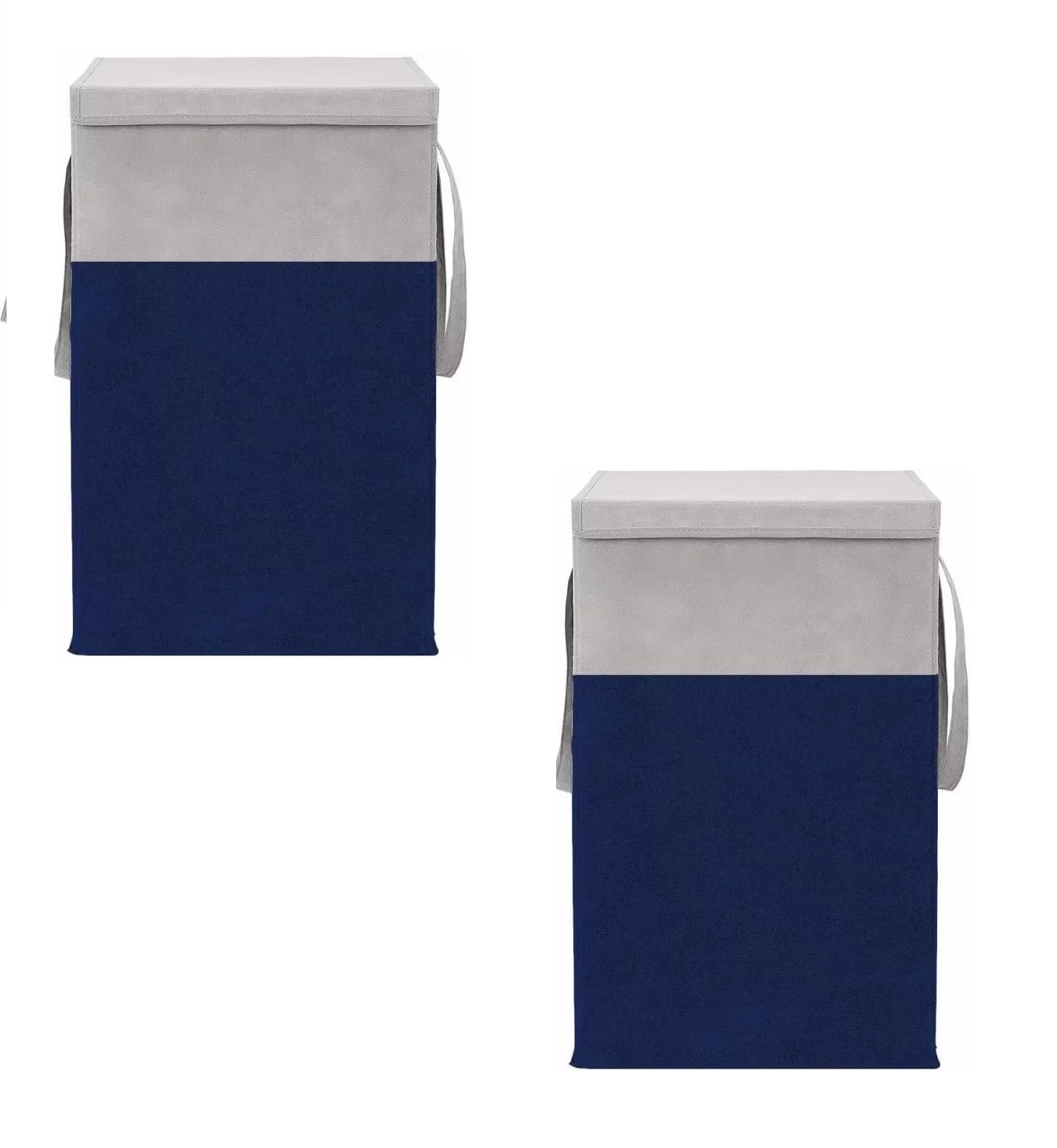 BB BACKBENCHERS Foldable Laundry Basket with Lid, 78L Storage Capacity, Navy Blue and Grey, Collapsible Hamper with Handles