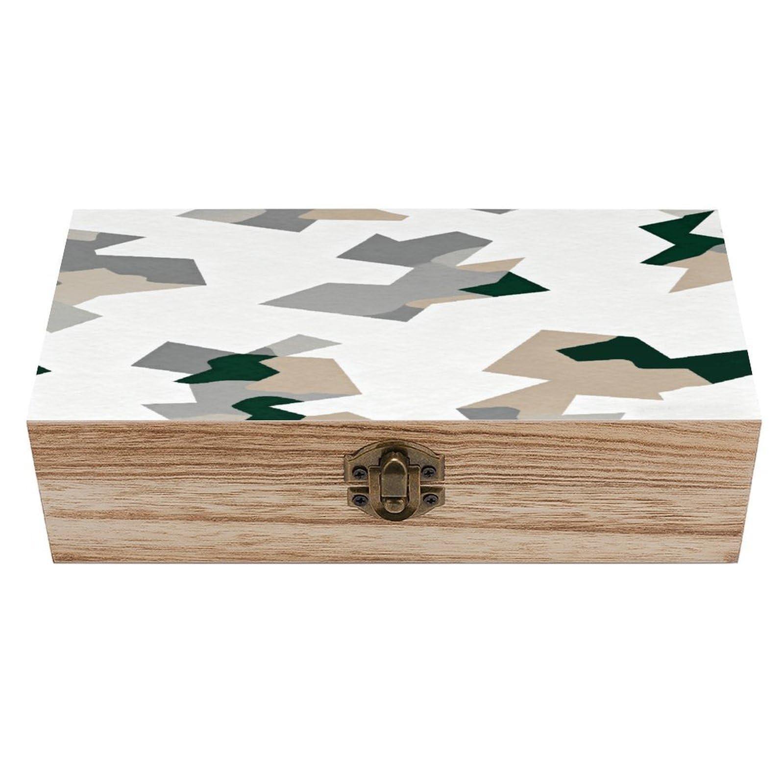 VstaDank Camouflage White Wooden Storage Box with Hinged Lid Natural Wooden Box Beautifully Keepsake Boxes Vintage Wood Boxes Jewelry Organizer Trinket Storage Chest Unique Gift