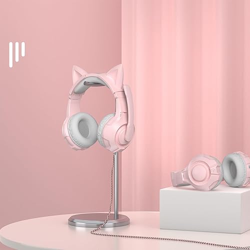 Miniatura 6 de Mokochy Auriculares para juegos de orejas de gato con micrófono con cancelación de ruido rosa con micrófono con cable de 0.138 in para auriculares