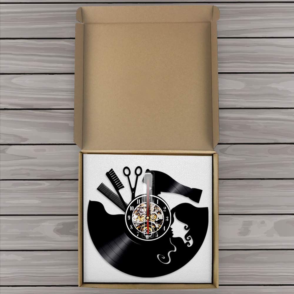 30cm Professione di parrucchiere Orologio da parete vintage con disco in vinile Negozio di barbiere Arte moderna Grandi idee regalo per negozio di saloni Orologio con 7 colori Cambia regali per amic