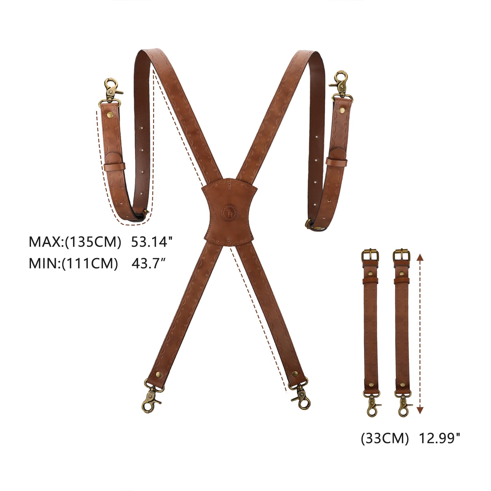 TOURBON - Tirantes resistentes de piel auténtica para hombre, tirantes ajustables en forma de X de 1 pulgada de ancho