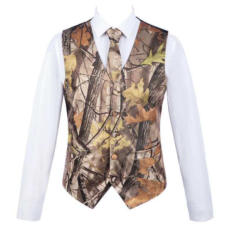 Men's Brown Camouflage Briefcase with 5 Buckle Design Matching Tie