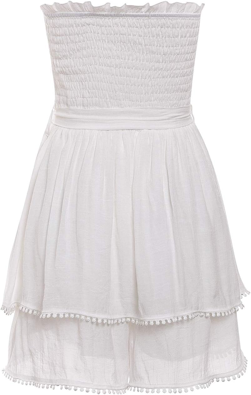 BerryGo Women's Sexy Off Shoulder Ruffle Romper Cotton Backless Short Jumpsuit White M