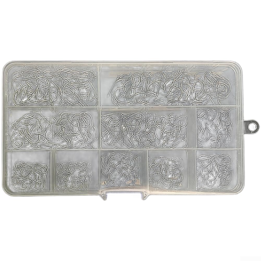 Lot de 1000/2000 hameçons Iseama en acier au carbone noir, taille 3-12 avec ardillon pour pêche en mer