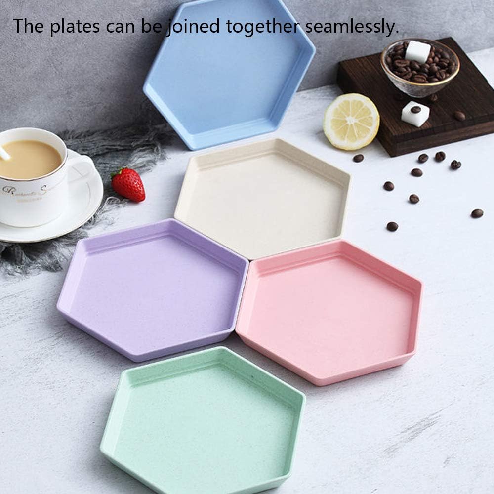 NO/A 5 Pack Premium Dessert plate, 6.7 x 5.9 Reusable Appetizer Plates, Unbreakable Small Dessert Saucer, Colorful Snack Tableware Set for Fruit, Candy, Side Dishes (Hexagon) (15cm 5Purple)