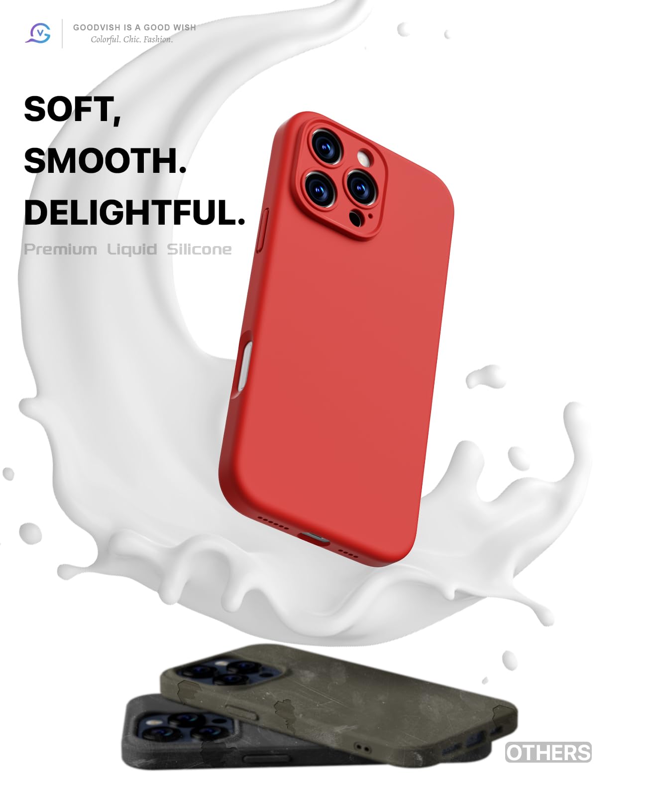 GOODVISH 3 in 1 Silicone Cover per iPhone 16 Pro Max 6.9", Custodia con 2 Pellicola Vetro Temperato [Protezione Fotocamera] 360° Protezione Anticaduta Case per Cellulare Antiurto Resistente, Rosso