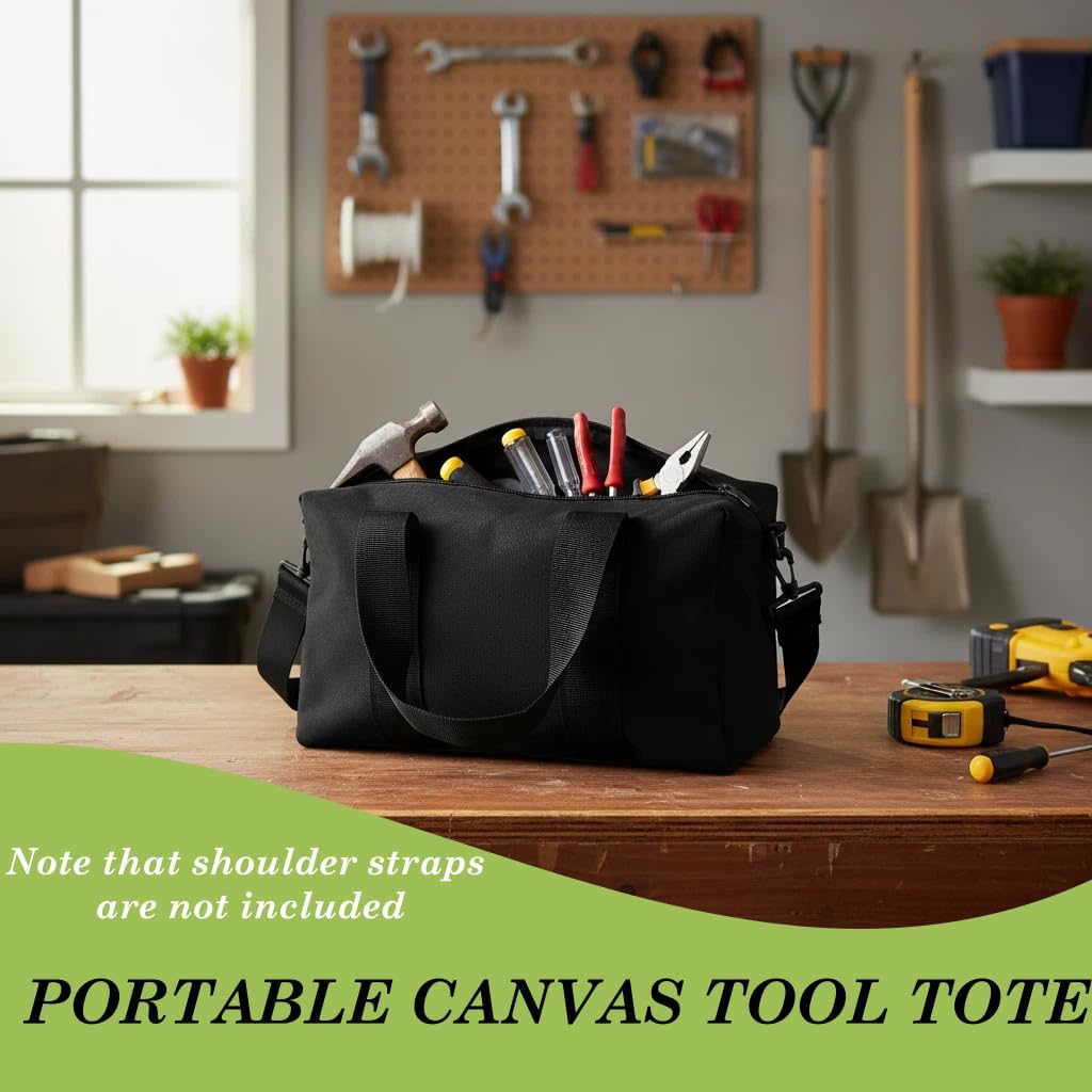 Canvas Wide Mouth Tool Bag, Large Capacity Tool Bags for Men, Portable Home Tool Organizer for Storage Handbag for Screwdrivers, Wrench, Plier, Nails, Pliers Repair Hand Tools (Black, 18 Inch)