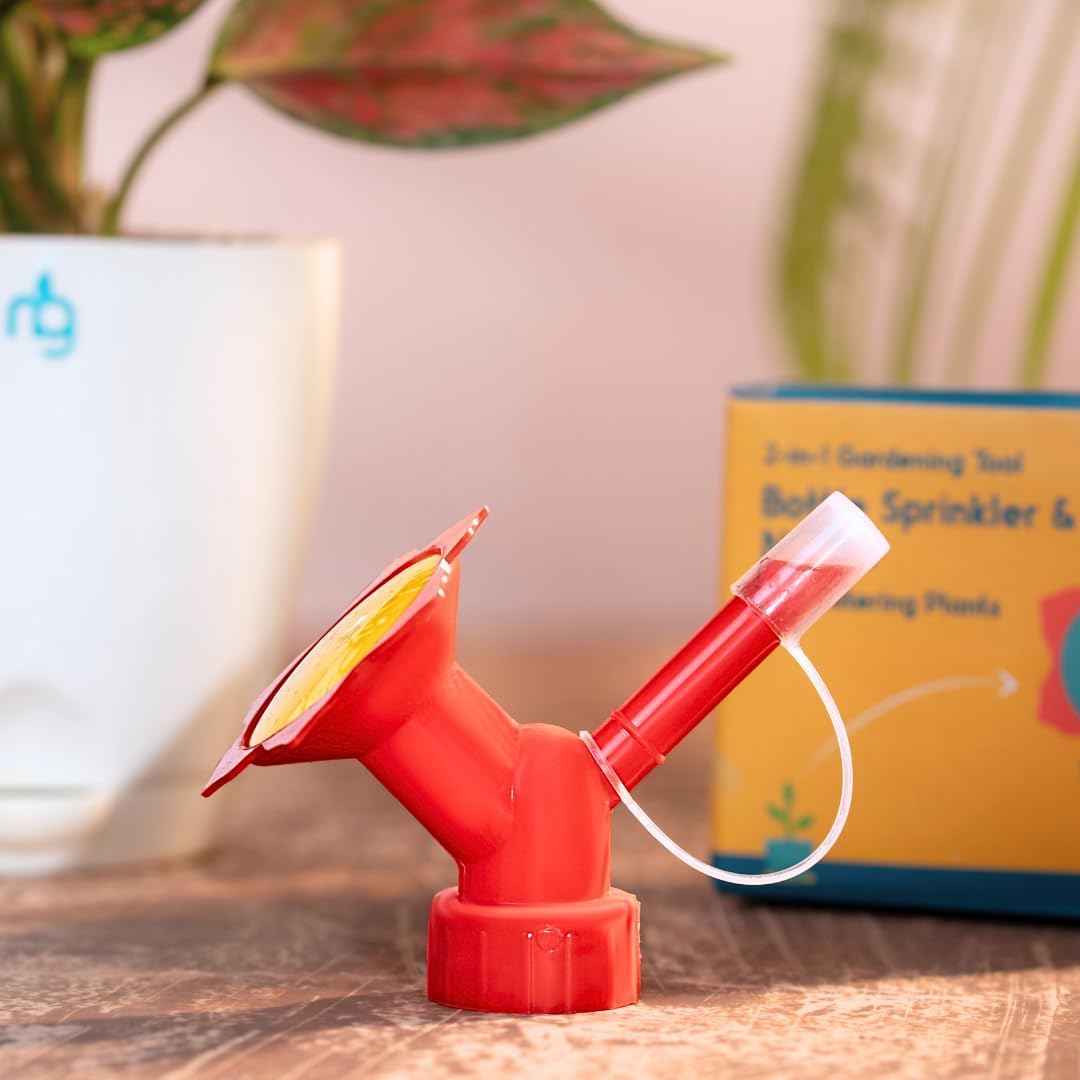 Nurturing Green® Dual Head Bottle Sprinkler & Nozzle for Watering Plants | Reusable Gardening Tool (Color: Red | Pack of 2) [Pls. Note: Plants are not Included] - Image 2 thumbnail