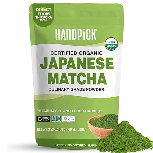 HANDPICK Japanese Organic Matcha Green Tea Powder (100 Servings) - Sourced from Japan | Authentic Premium Harvest | Resealable Ziplock Pouch - Matcha Green Tea