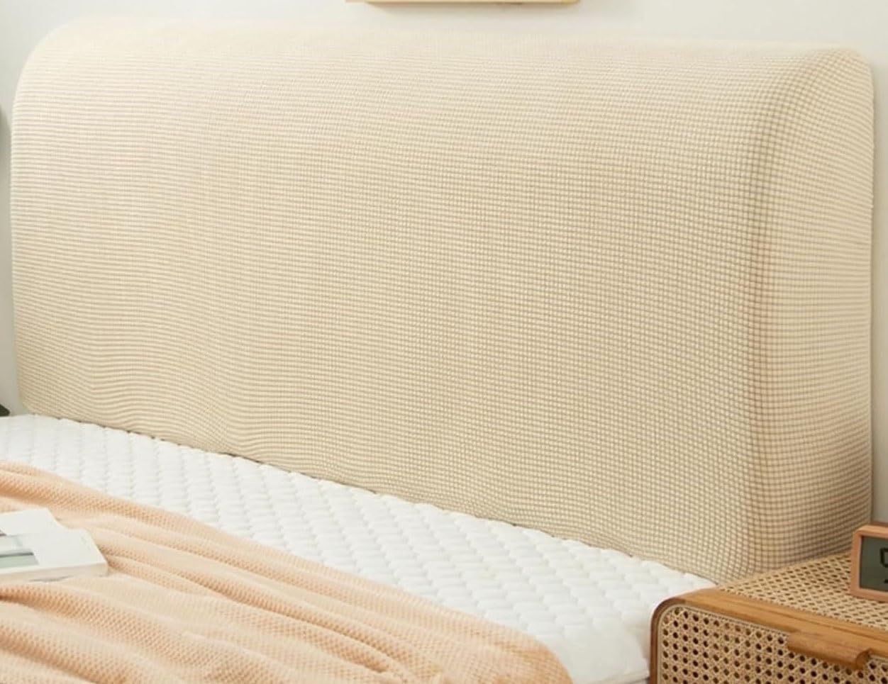 Bedside Headboard-Cover, Velvet Dustproof Bed Headboards Slipcover Modern Elastic Bedspread For Single Double King Bed Head Back Protector (Color: Beige, Size: 190cm/75in)