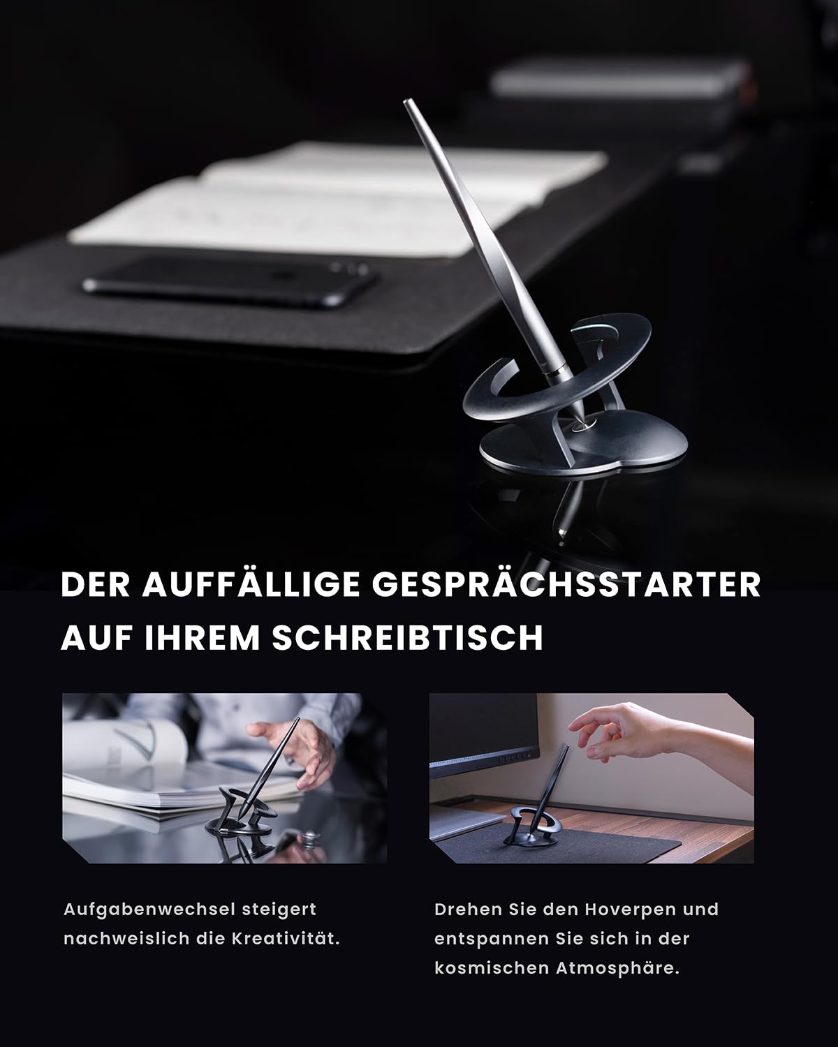 novium Hoverpen Interstellar - Anti-Schwerkraft-Kugelschreiber | Von der Raumfahrt inspiriertes Design mit magnetischer Schwebetechnik und Schmidt-Nachfüllminen | Luxus-Geschenkidee | Space Black