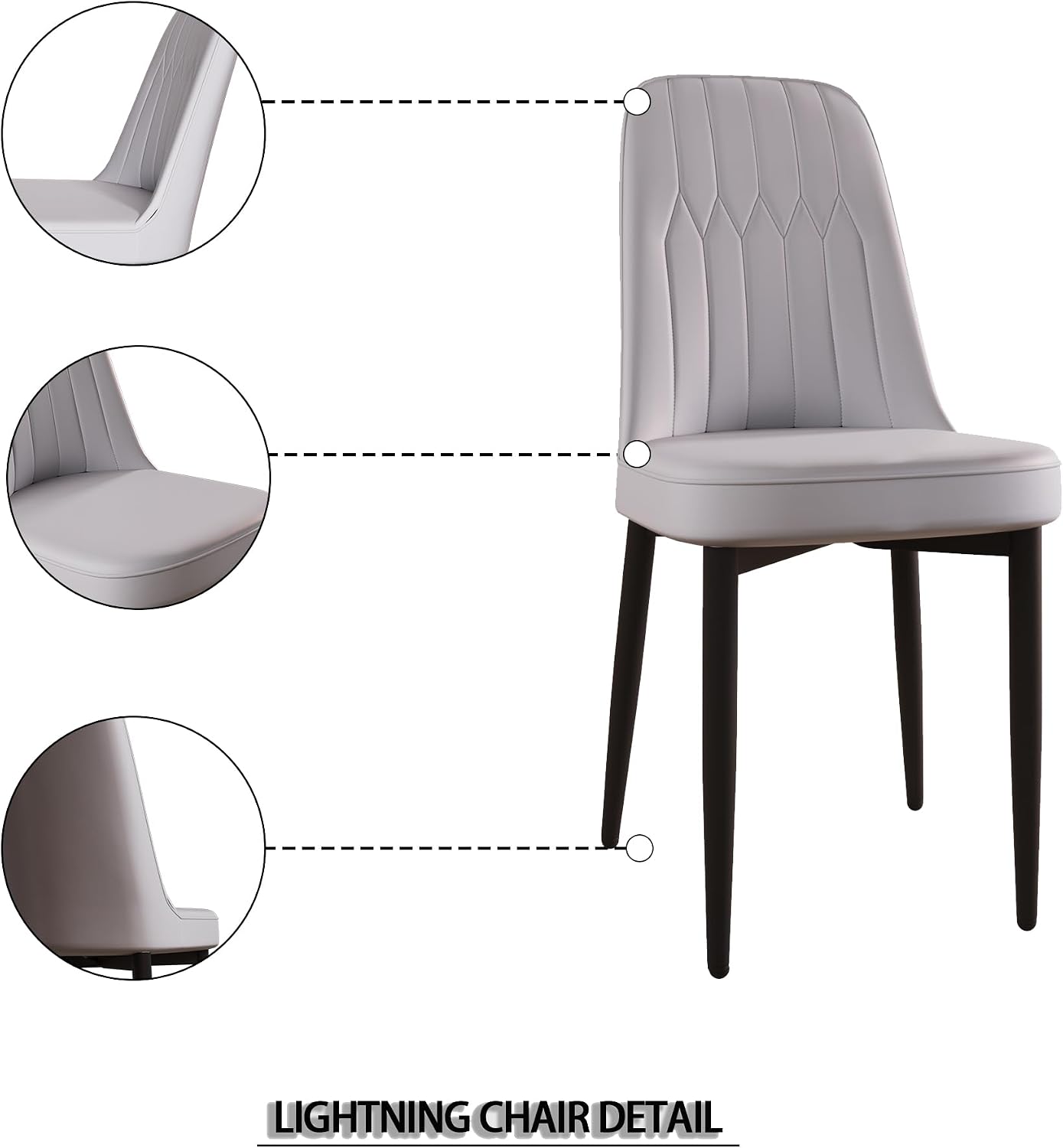 Dining Chairs Set of 4, Modern Dining Chairs with Thick Cushions, PU Leather Upholstered Kitchen Dining Room Chairs with Metal Leg, Dining Room Chairs for Dining Living Room (4, Gray)