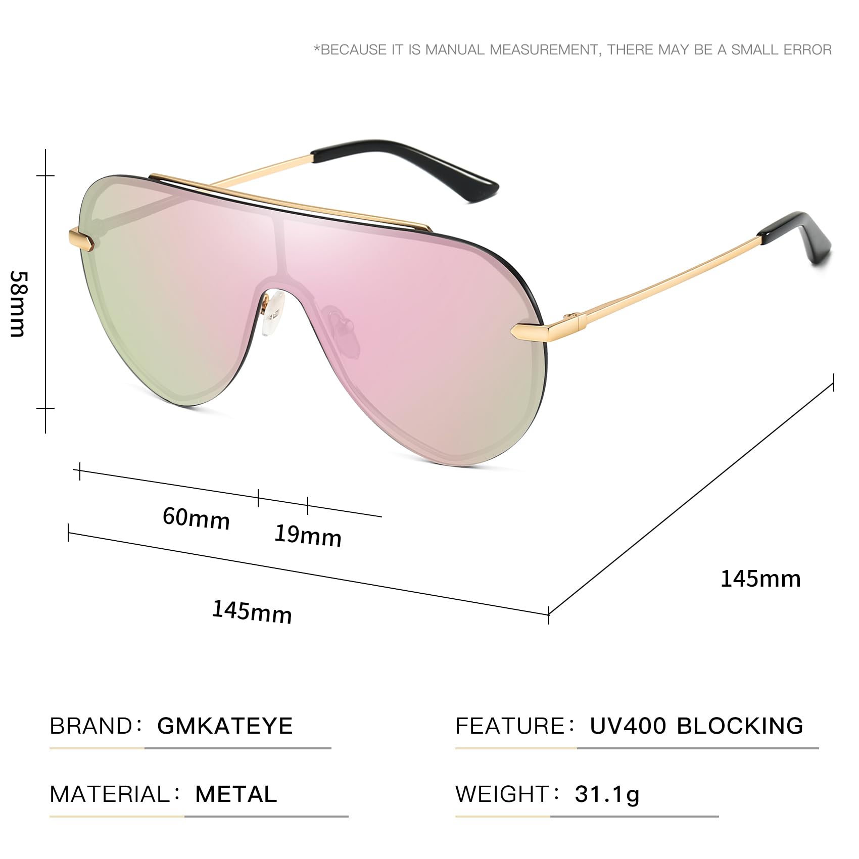 GMKATEYE Gafas de sol de gran tamaño Y2K Shield para mujeres y hombres, protección UV400, sin marco, con caja de regalo y estuche de viaje
