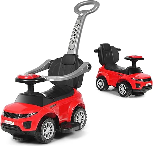 HONEY JOY Auto de empuje para montar de pie a piso, mango de empuje deslizante para automóvil y barandilla desmontable, sonido y luces,