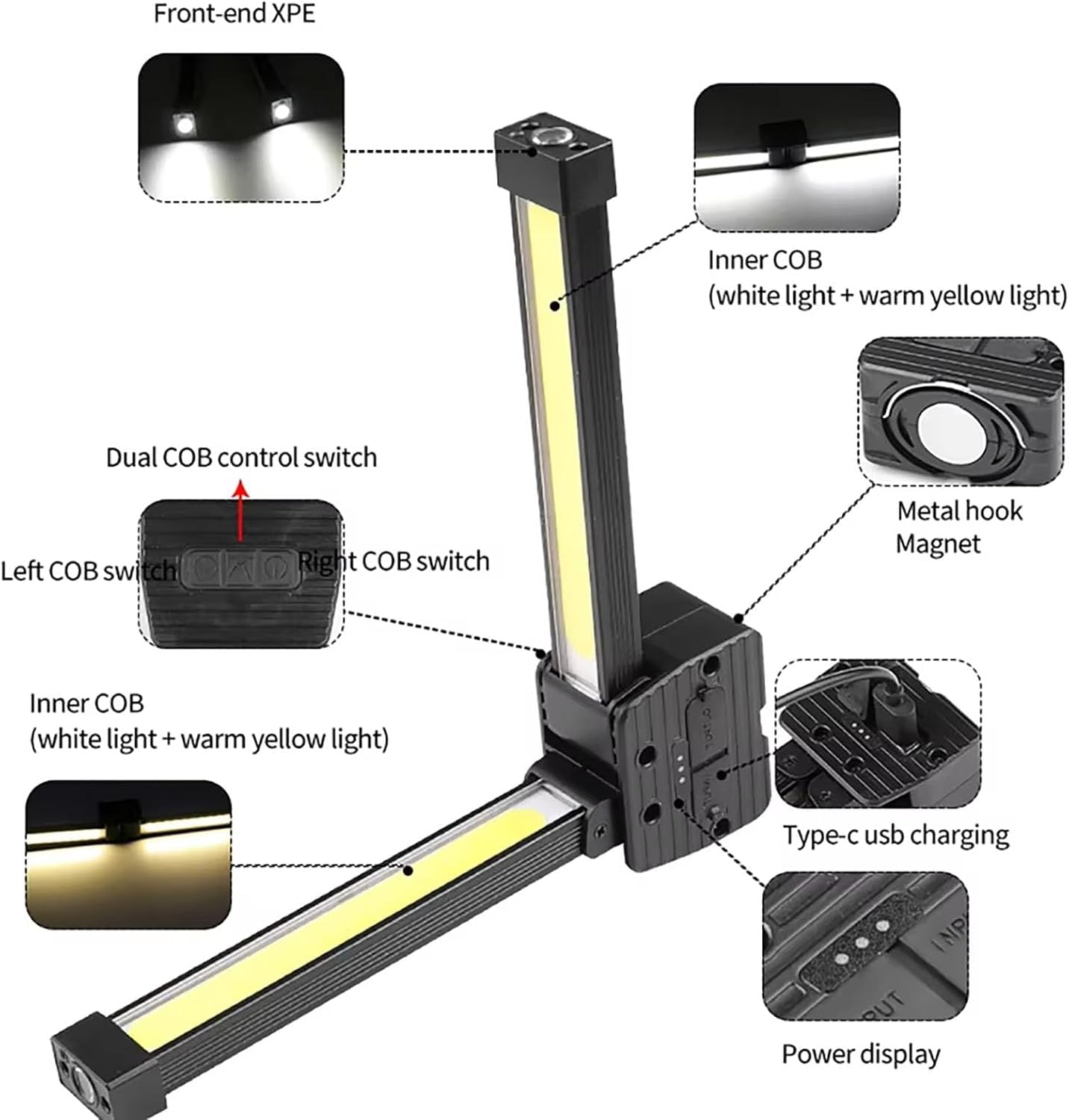 Posing Lamp Gym Magnetische 7e Gear Diming, 180 graden Opvouwbaar, Posing Lamp voor Gym Selfies Waterdichte Draagbare Magnetische LED Zaklamp met Hangende Haak Handheld USB Oplaadbaar Werk Ligh
