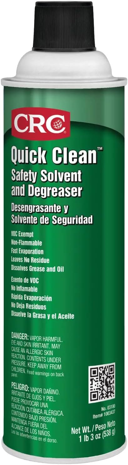 CRC Quick Clean Safety Solvent And Degreaser 03180 – 19 WT OZ, Clear, Aerosol Cleaner - Industrial Cleaners And Degreasers