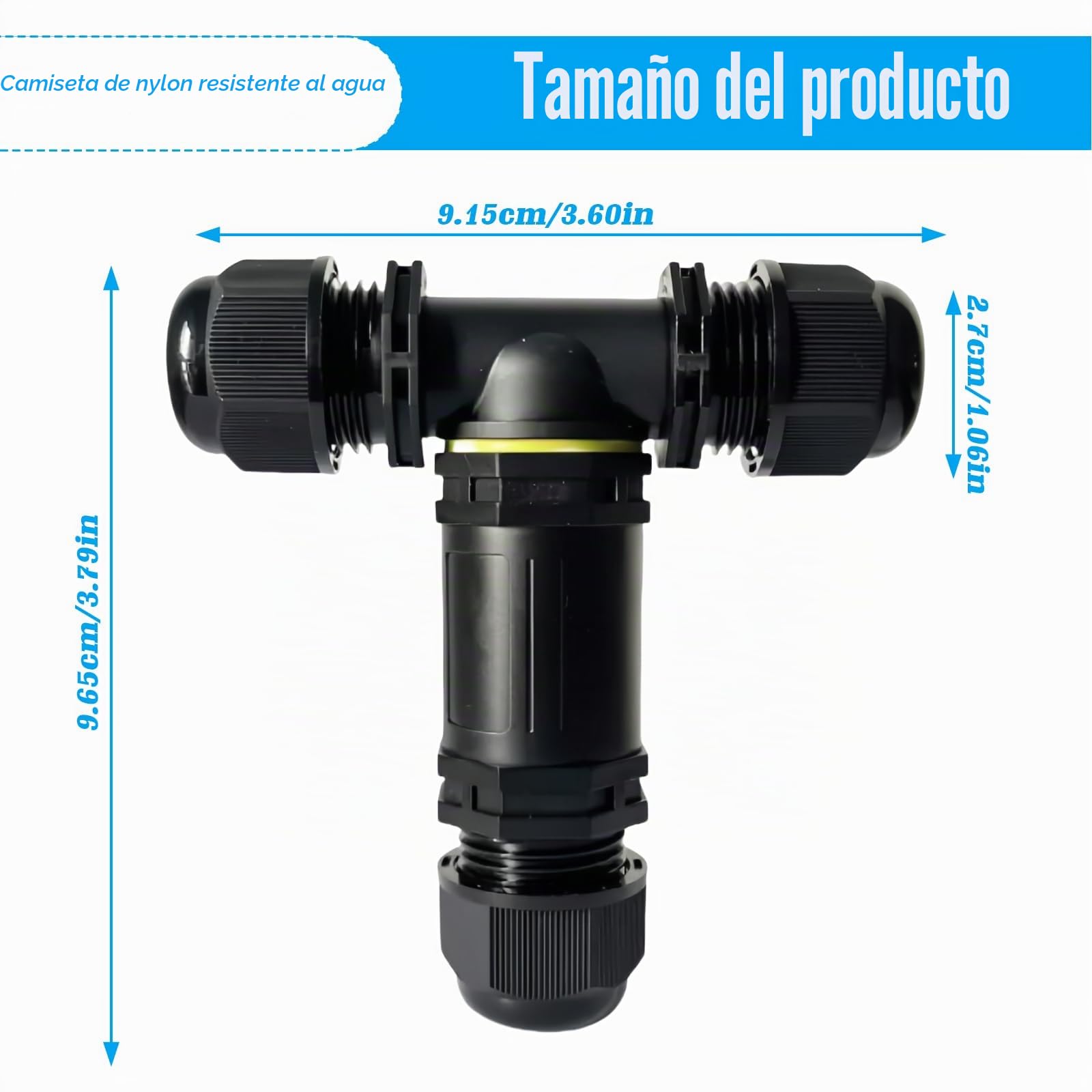 5 conectores de cable resistentes al agua: conector de cable IP68 en forma de T, manguito de 3 pines de 12 mm, caja de derivación