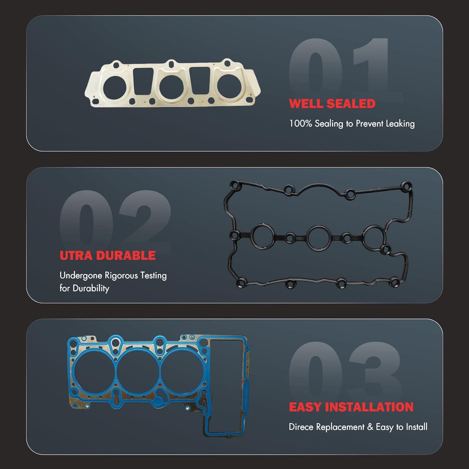 Engine Head Gasket Set Compatible with 2009-2012 for Audi Q5 3.2L;2009 for Audi A4 Quattro 3.2L;2010-2011 for Audi A6 3.2L, OE# HS54834 CS54834
