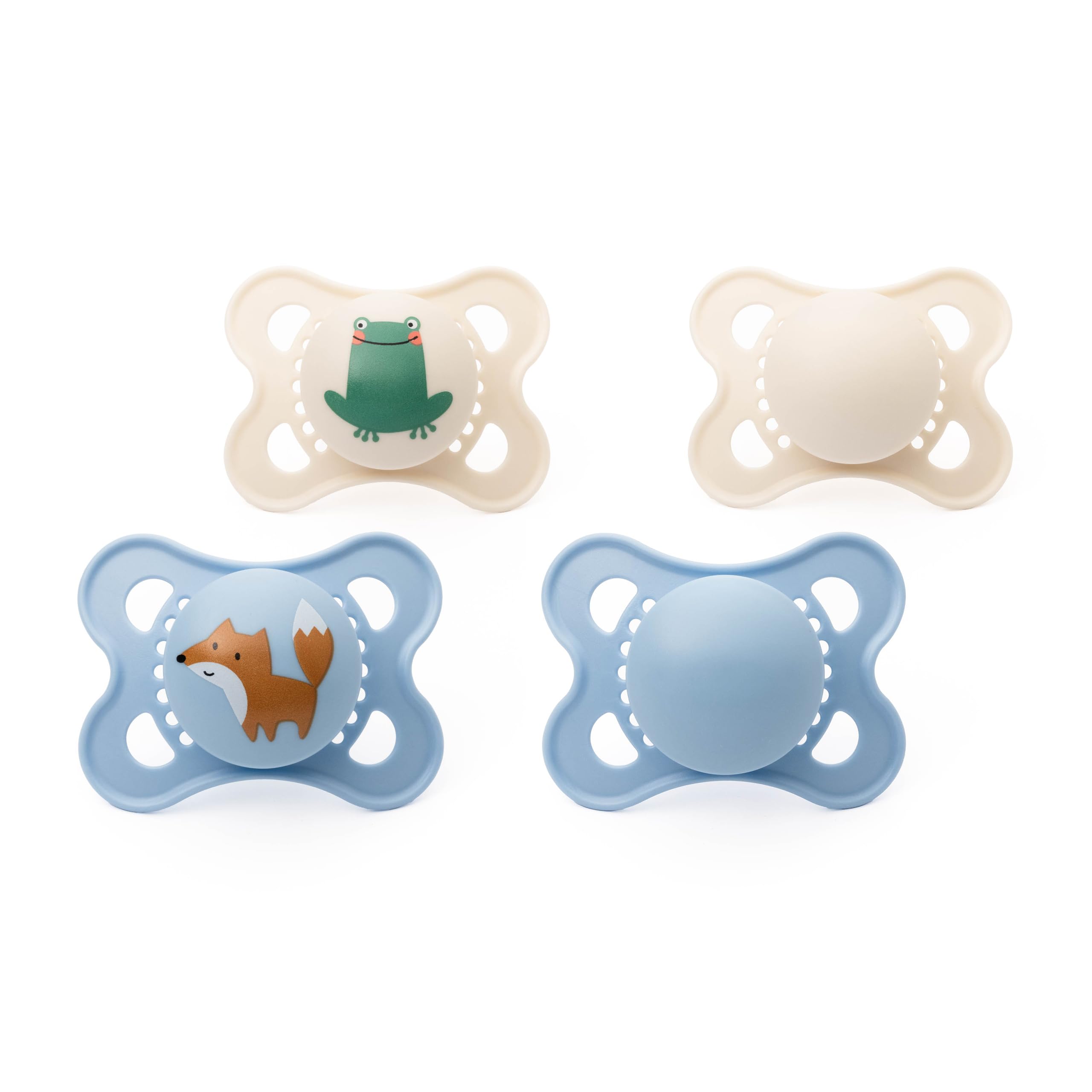 MAM Original Soothers | 0-6 Months | 4 Pack | Sustainable Materials | Baby Accessories | Blue/Beige (Various Designs)