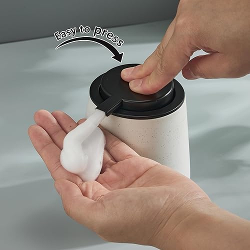 Miniatura 4 de Dispensador de jabón de manos espumoso de 12 onzas, dispensador de jabón de espuma de baño de cerámica con bomba negra fácil de presionar,
