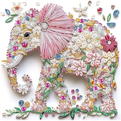 Image of Flavizo Diamond Painting Kit for Adults, DIY Craft with Drill Rhinestones Canvas, Creative Diamonds Artwork, Handmade Decoration Sparkling Home Wall Display (Pink Elephant)