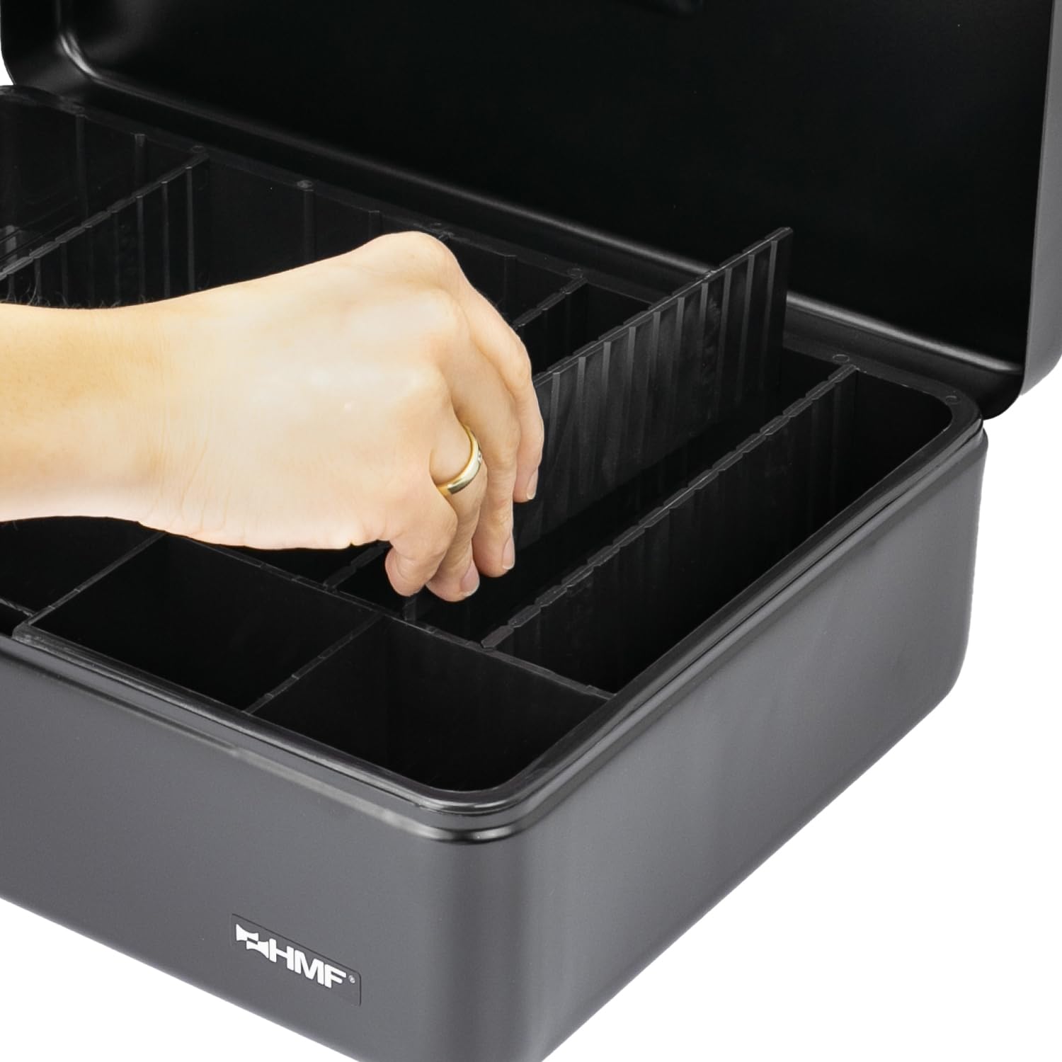 HMF 22036-02 - Cassetta portavalori, 6 pareti di suddivisione per scomparti individuali, 36 x 25 x 11 0 cm, Nero