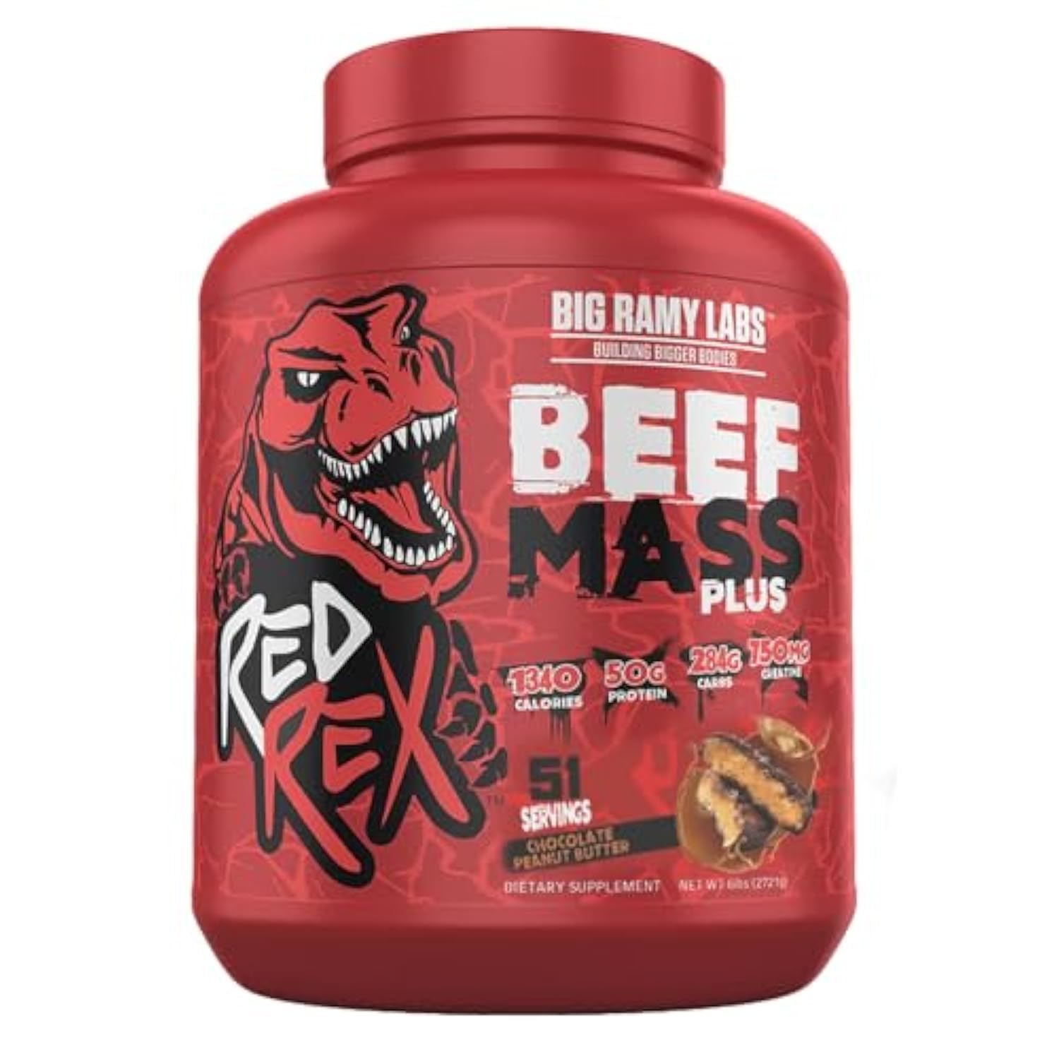 Big Ramy Labs Red Rex Beef Mass Plus - Chocolate Peanut Butter, 6 LB | High-Calorie Weight Gainer for Size, Strength, and Muscle Building