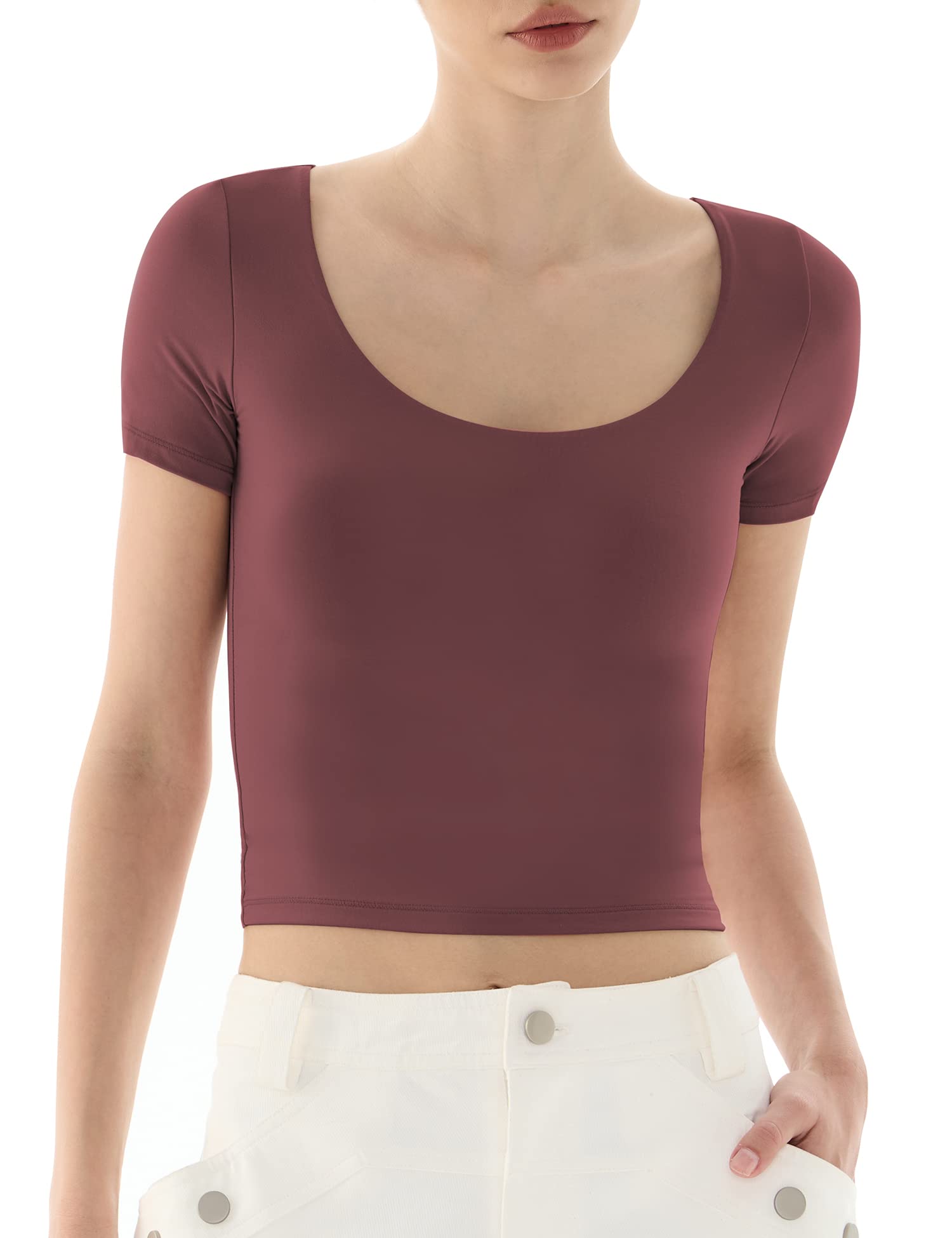 PUMIEYWomen's Scoop Neck Short Sleeve T Shirt Slim Fit Sexy Tops Smoke Cloud Collection