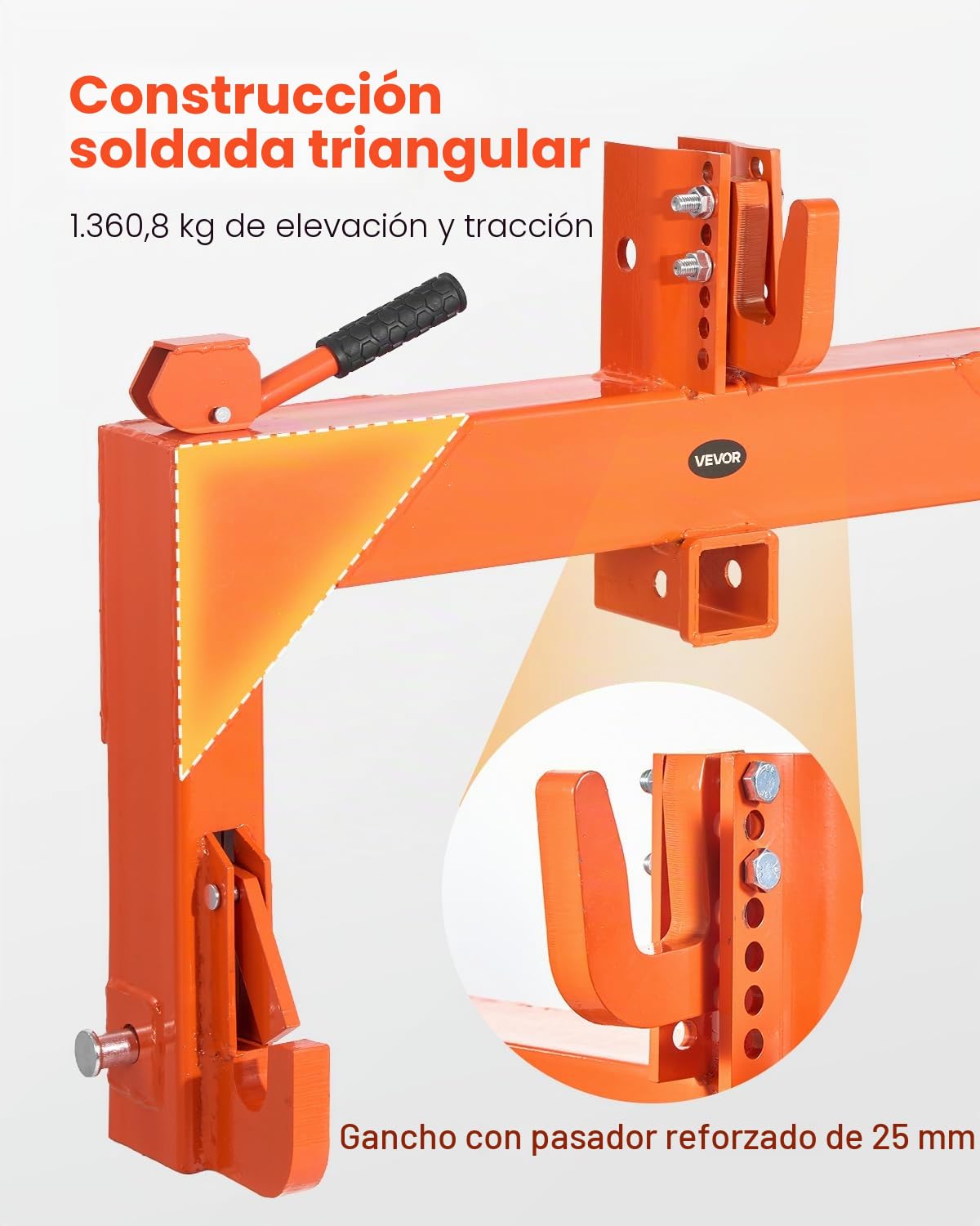 VEVOR Enganche Rápido de 3 Puntos para Tractores de 770×210×605 mm, Carga 1367 kg, 5 Niveles de Ajuste, Aluminio Reforzado, Adaptador de 3 Puntos para Tractores de Categoría 1 y 2, Equipos Agrícolas