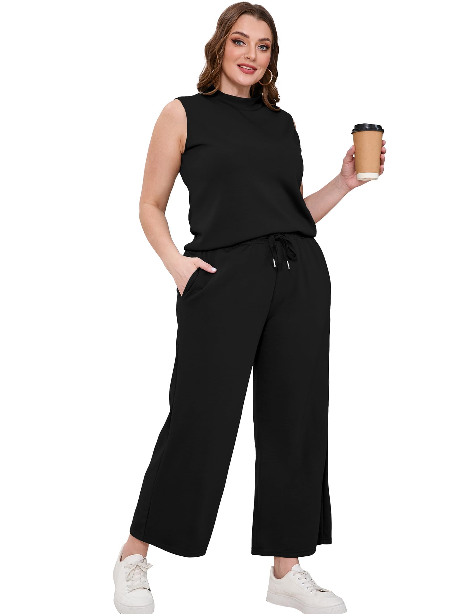 Desol Chándal de dos piezas para mujer, para el tiempo libre, chándal de verano, traje, sin mangas, informal, pantalones de chándal con bolsillos