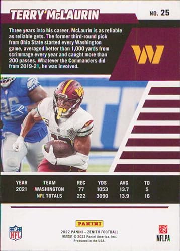 Miniatura 2 de 2022 Panini Zenith Retail #25 Terry McLaurin Washington Commanders Football Card - GotBaseballCards