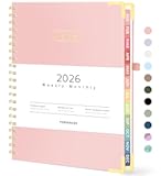 Forvencer 2026 Planner&comma; Hardcover Calendar Planner Weekly and Monthly&comma; January 2026 - December 2026&comma; 8&period;5" x 11"&comma; Spiral Agenda Book with Tabs&comma; Exquisite Daily Journal with Inner Pocket&comma; Organizer Notebook for Office Home School&comma; A4 Size&comma; Pink