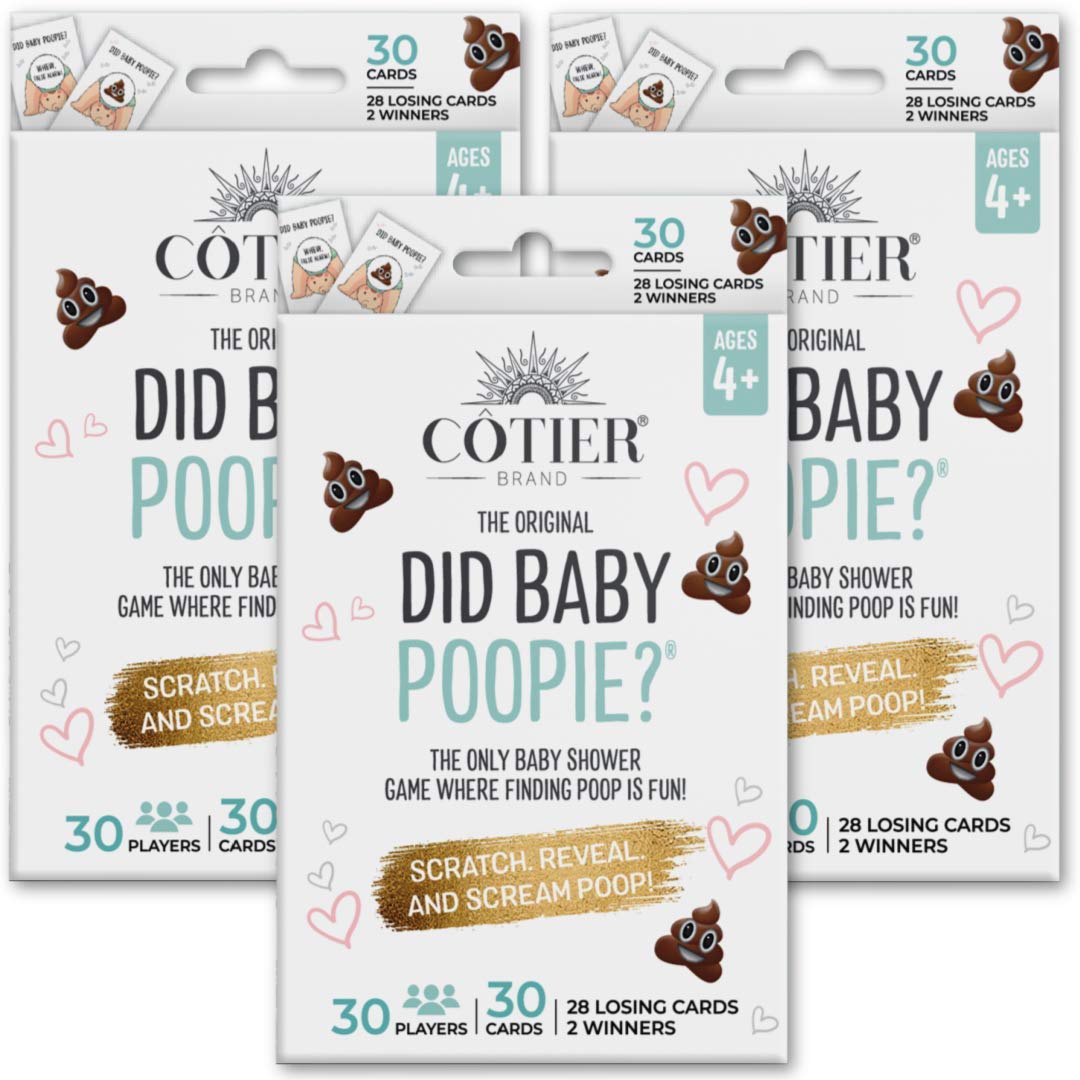 Cotier Did Baby Poopie? Baby Shower Scratch Off Game (90-Pack, Fair) — Gender Neutral Emoji Lottery Ticket Scratch Off Cards with 2 Winners — Game for a Gender Reveal, Diaper Raffle or Ice Breaker