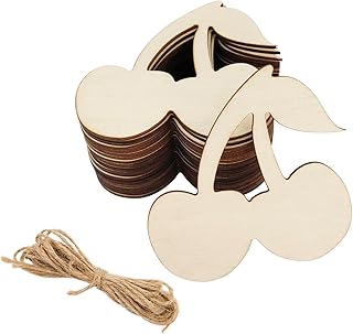 30 Pack 4 Inch Wood Cherries Crafts Unfinished Wood Cherries Cutouts Wooden Cherries Hanging Ornaments DIY Cherries Craft Gift Tags for Home Party Decoration Craft Project
