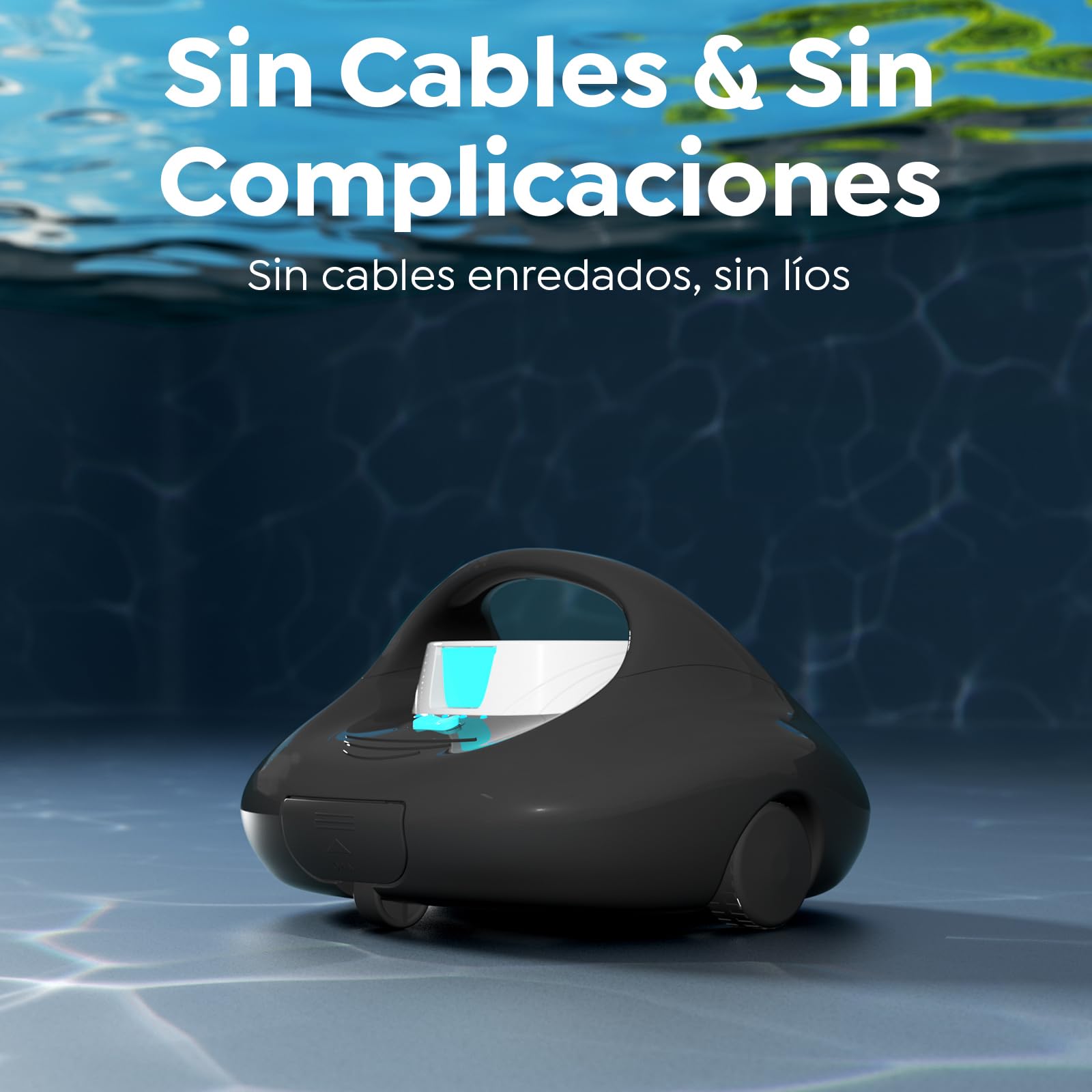 Robot Limpiafondos Piscina, Limpieza Potente de 130 Minutos, Carga Rápida en 2,5 Horas, Motor de Doble Tracción, Ideal para Piscinas de Fondo Plano de hasta 80 m²(Blanco y negr)