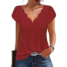 Mujeres Summer Tops Seashell Edge V Camisas de Cuello Petal Short Sleeve Top Dressy Casual Tunic Blusas